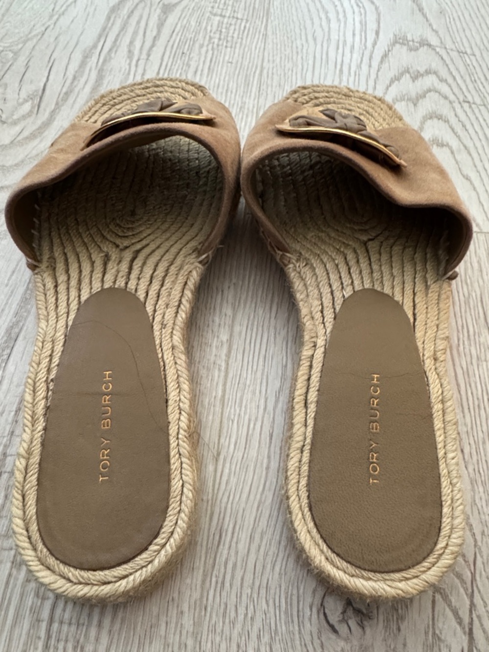 Tory Burch Footwear Woven Double T Espadrille Slide almond flour size 8 - Picture 4 of 9
